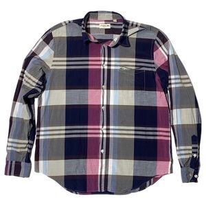 Lacoste Plaid Button Down Cotton Shirt Mens US X-Large Alligator Made in France